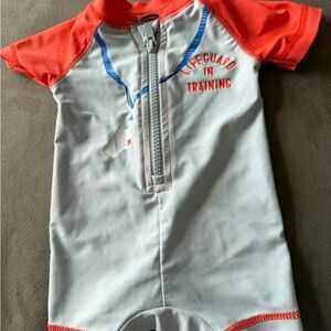 Lifeguard In Training Infant Rashguard One-Piece - White & Coral 0-3 months